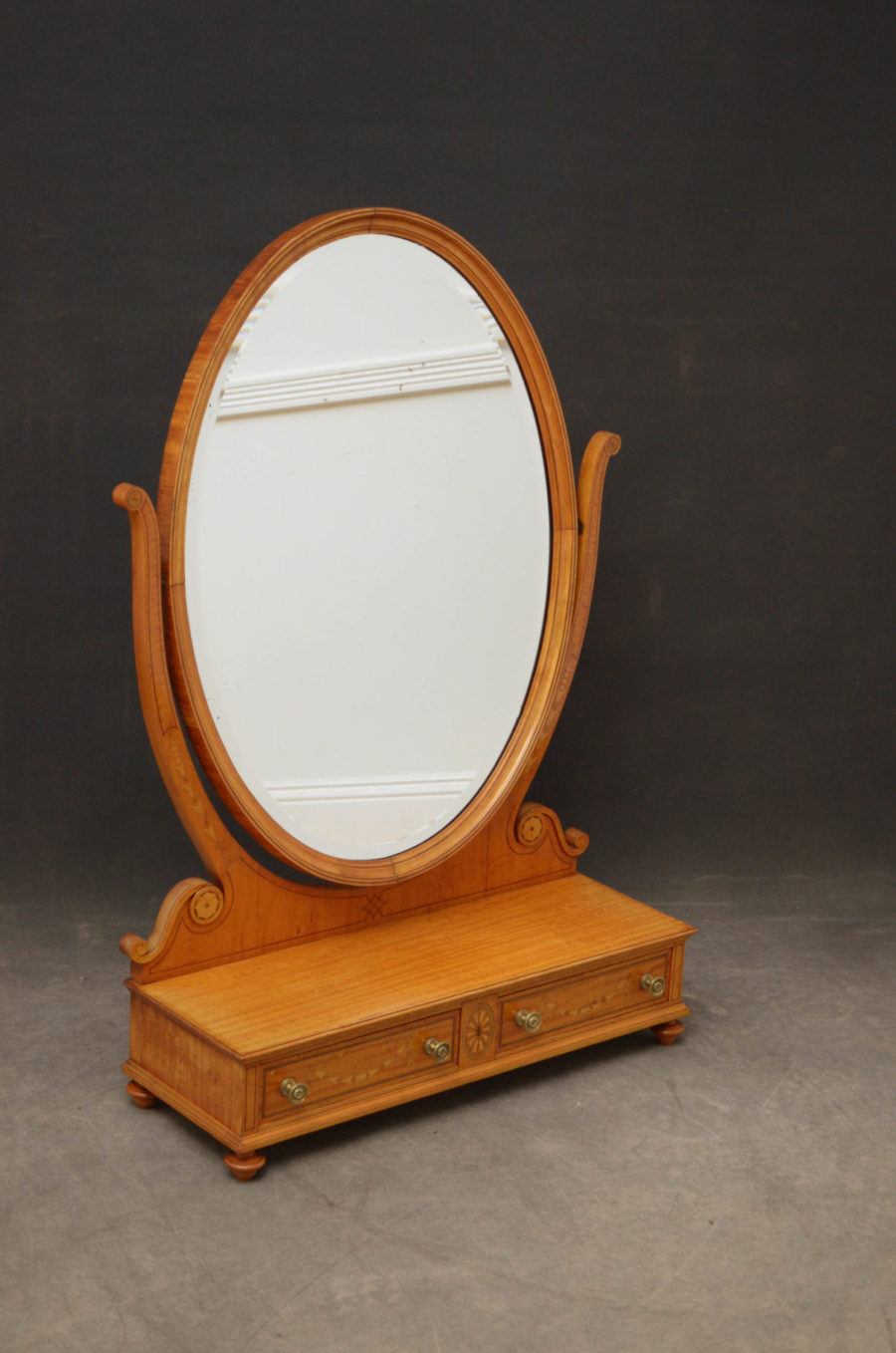 Large Sheraton Style Satinwood Dressing Table Mirror