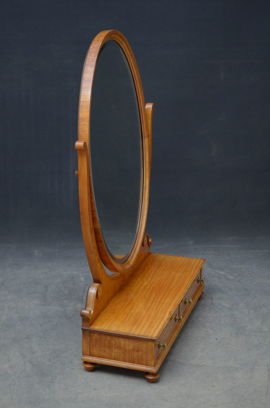 Large Sheraton Style Satinwood Dressing Table Mirror - Image 11