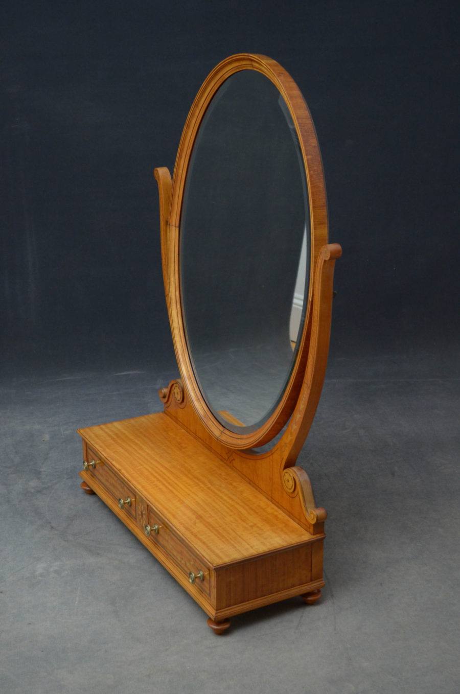 Large Sheraton Style Satinwood Dressing Table Mirror - Image 12