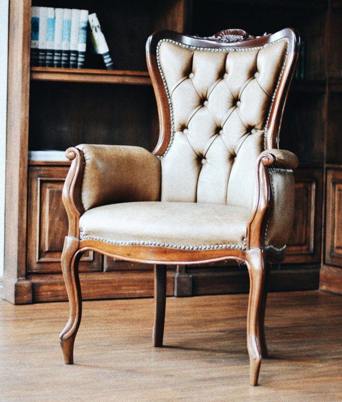 Antique chair in a library