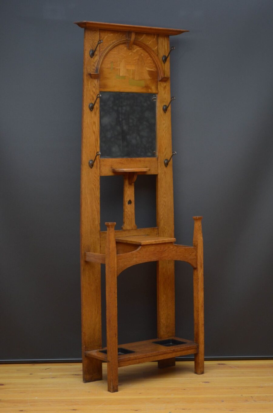 Arts and Crafts Oak Hall Stand - Image 2