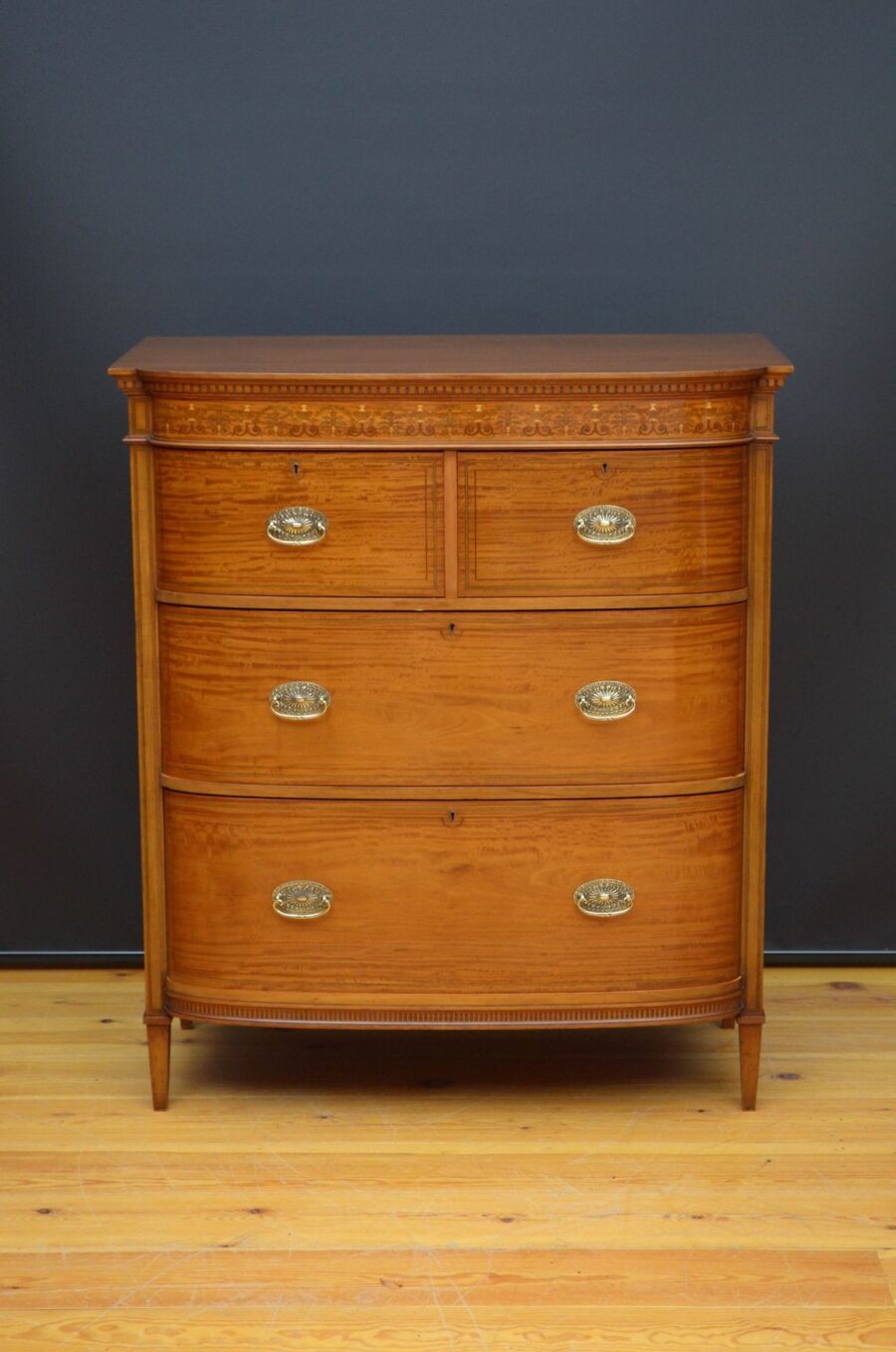 Finest Quality Sheraton Revival Satinwood Chest of Drawers