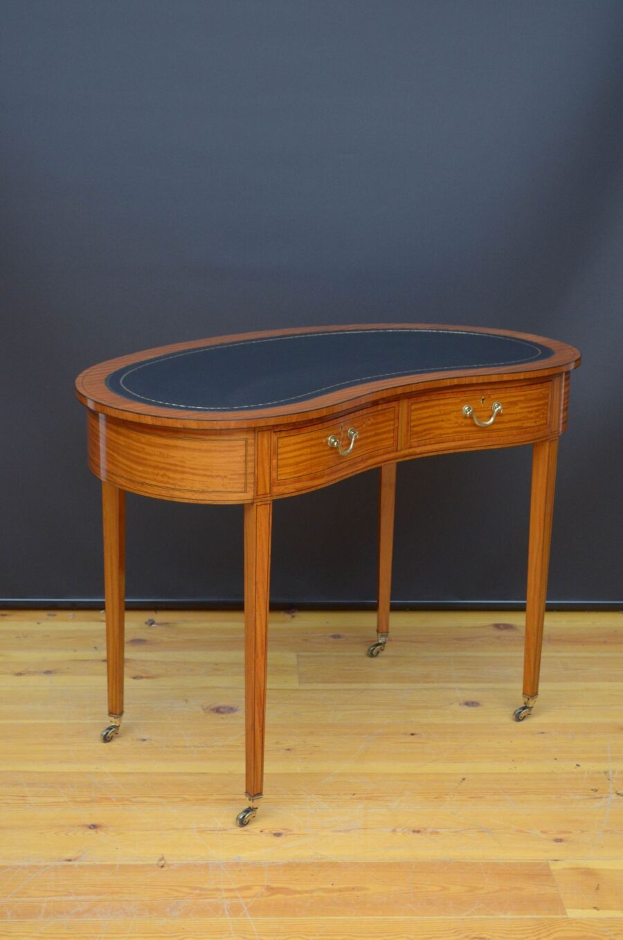 Edwardian Kidney Shaped Satinwood Writing Table - Image 15