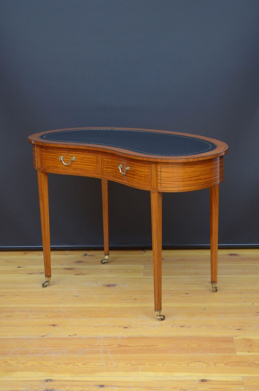 Edwardian Kidney Shaped Satinwood Writing Table - Image 11