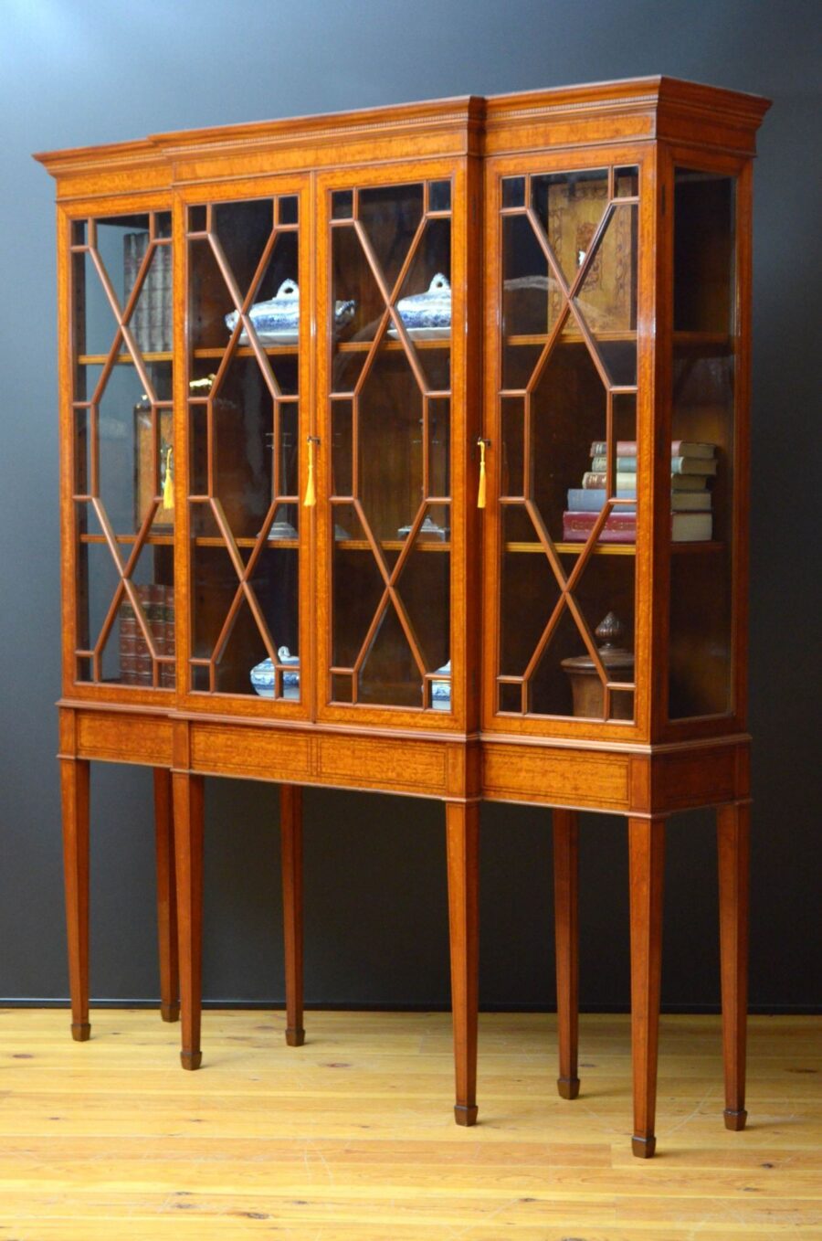 Fine Quality Edwardian Satinwood Cabinet Bookcase - Image 2