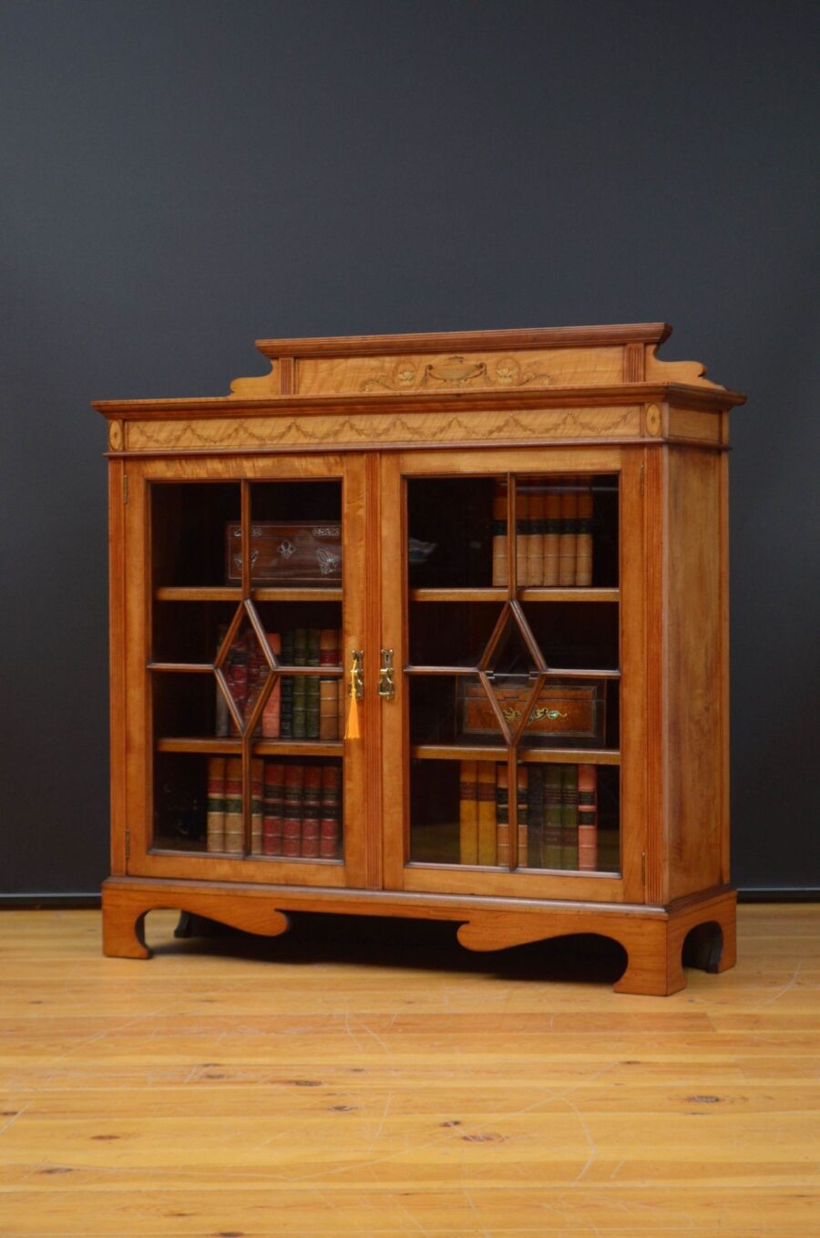Antique Edwardian Satinwood Cabinet Bookcase