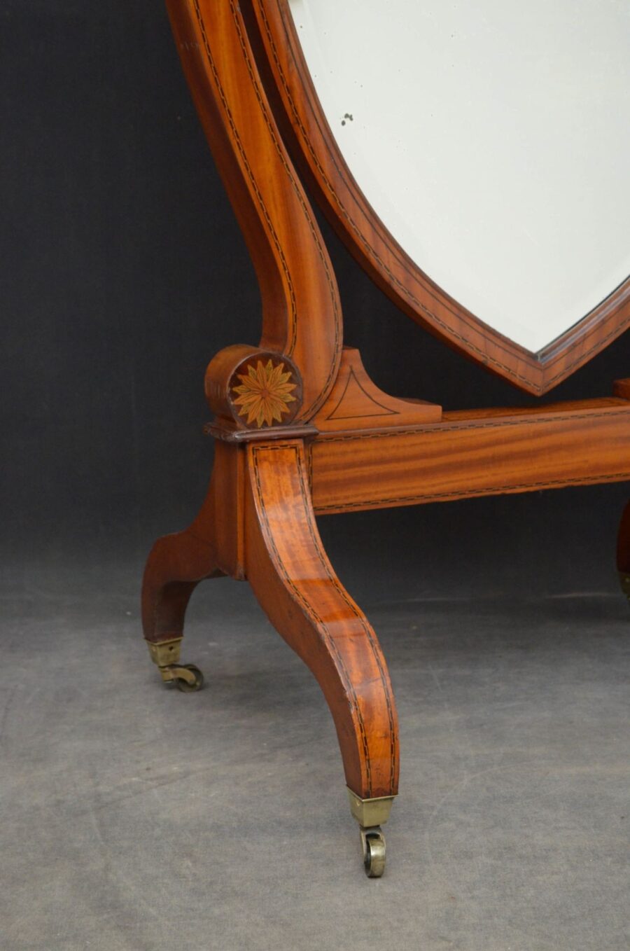 Elegant Edwardian Inlaid Satinwood Cheval Mirror - Image 7