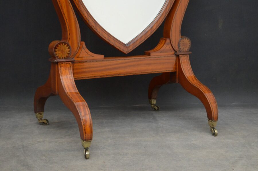 Elegant Edwardian Inlaid Satinwood Cheval Mirror - Image 8