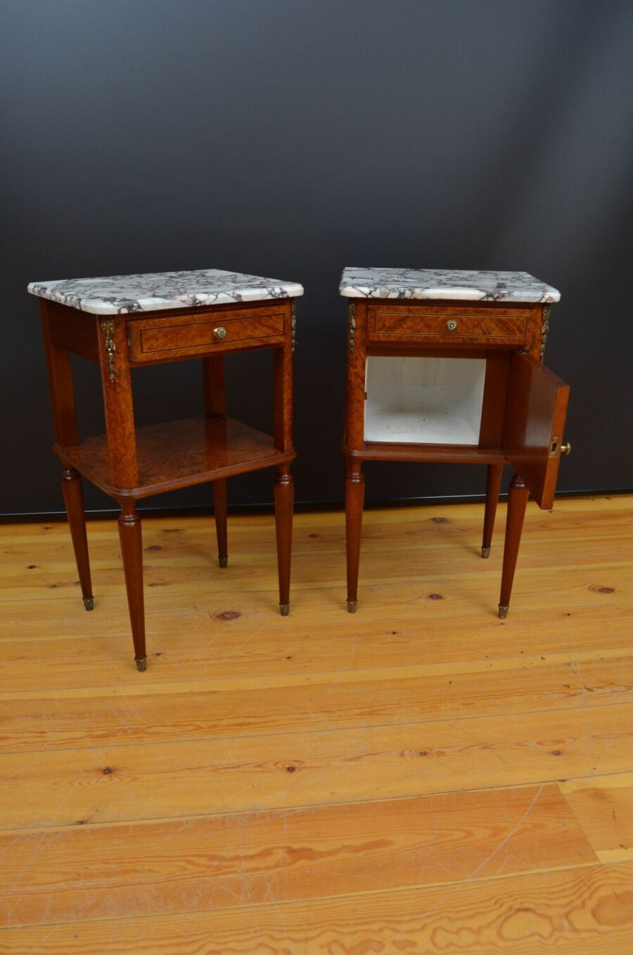 Pair of Antique French bedside cabinets c1900 - Image 9
