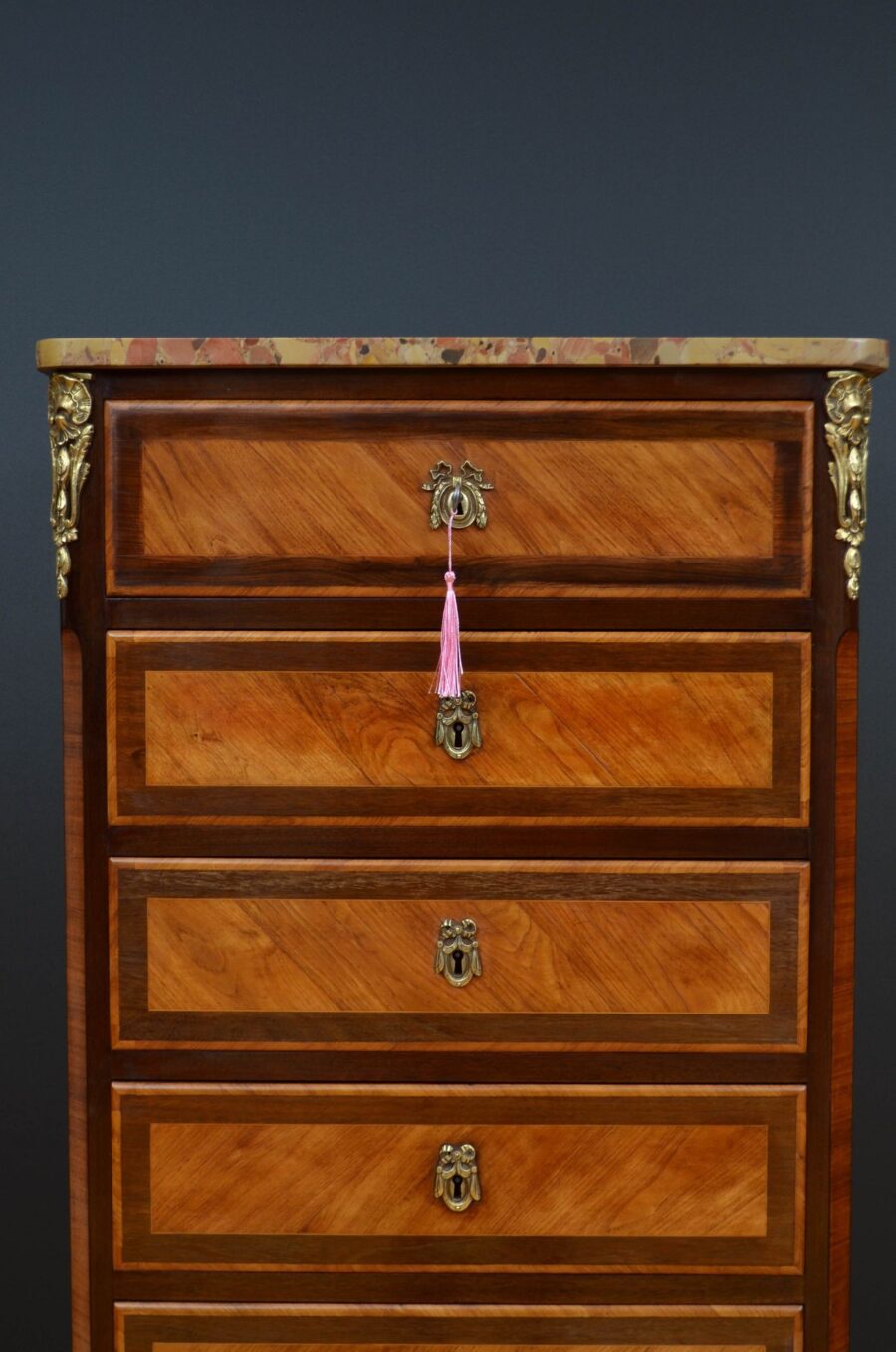 French Tall and Slim Chest of Drawers in Tulipwood - Image 7