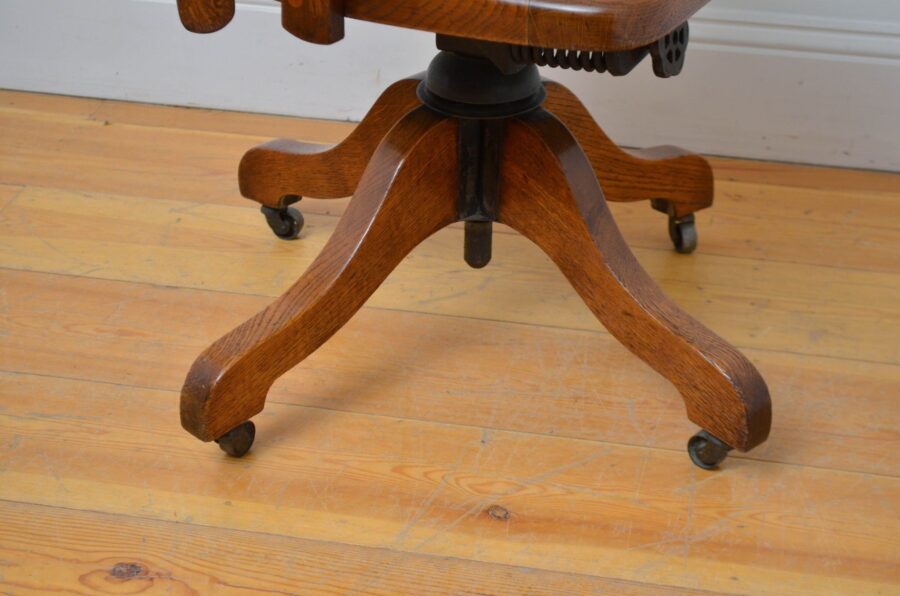 Early XXth Century Solid Oak Swivelling Desk Chair - Image 11