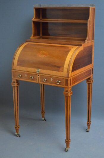 Sheraton Revival Rosewood Cylinder Bureau - Writing Table