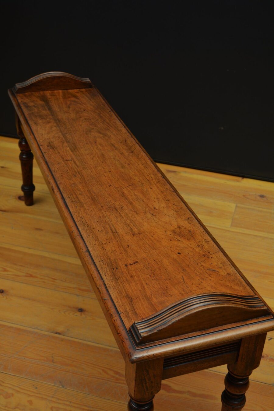 Long English Victorian Solid Walnut Hall Bench - Image 4