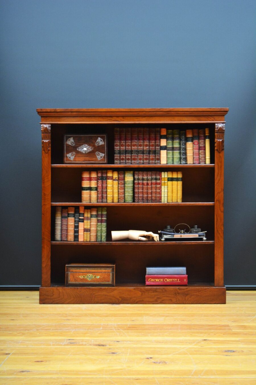 Late Victorian Figured Walnut Open Bookcase