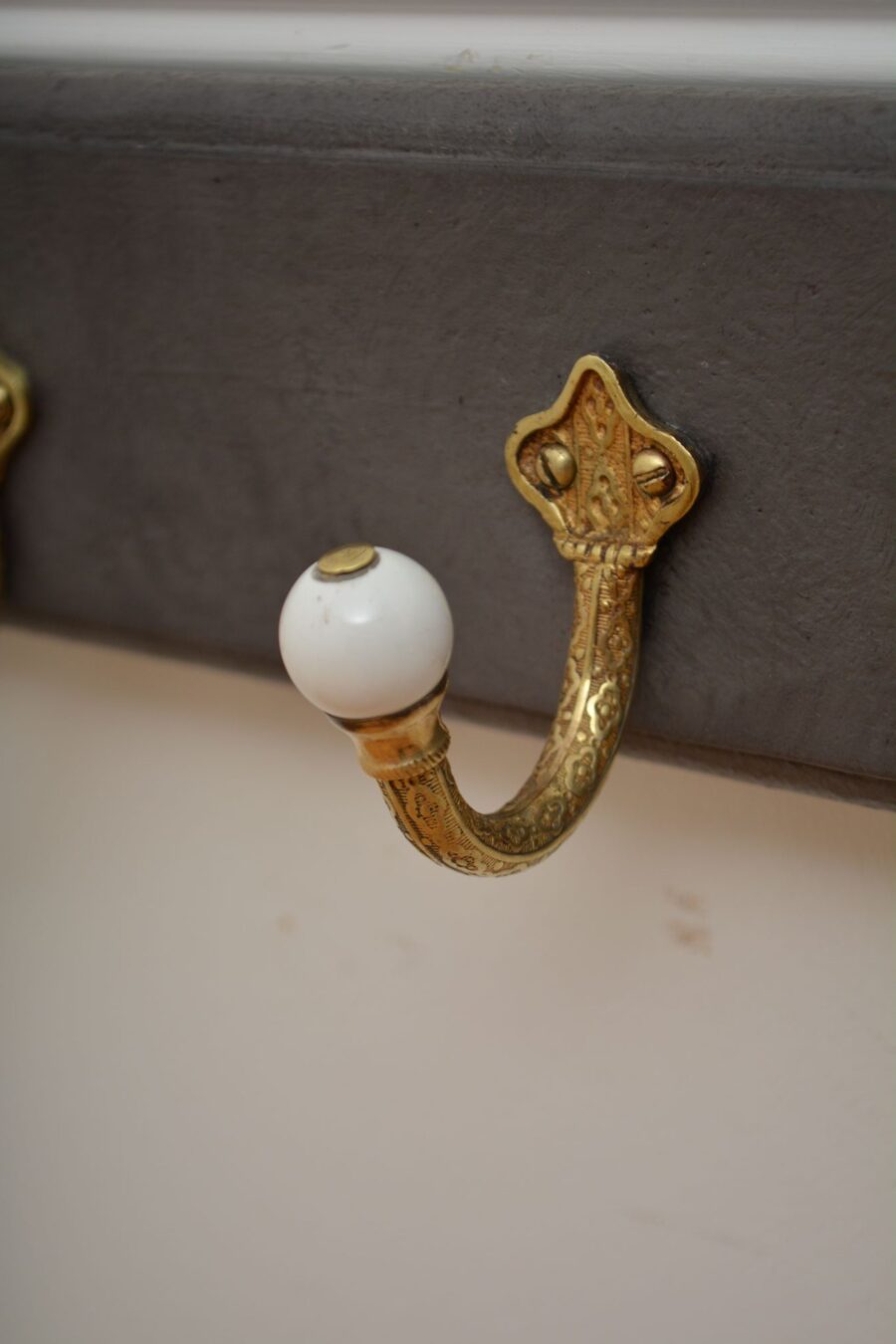 Victorian Brass and Ceramic Coat Hooks Coat Rack - Image 12