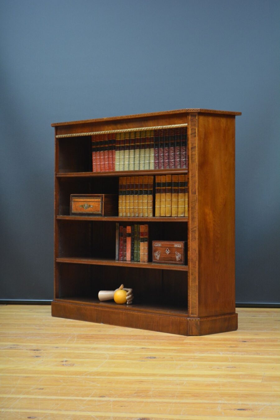 Victorian Walnut and Inlaid Open Bookcase - Image 4