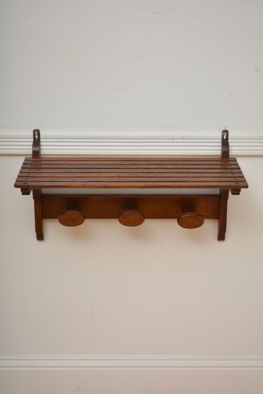 Vintage Oak Coat Rack Coat Hooks in Oak - Image 4