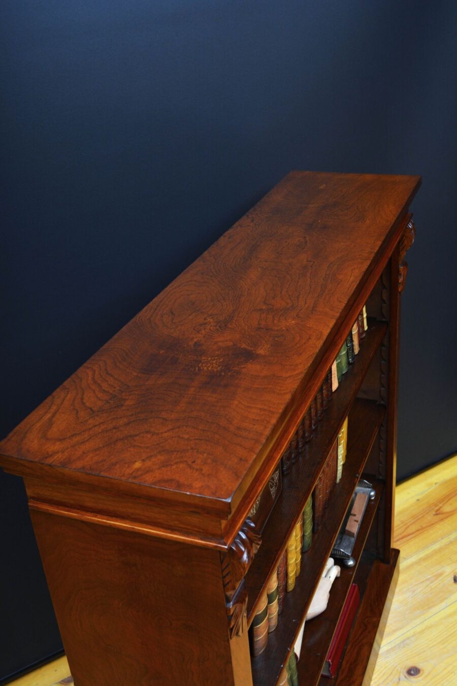 Late Victorian Figured Walnut Open Bookcase - Image 5
