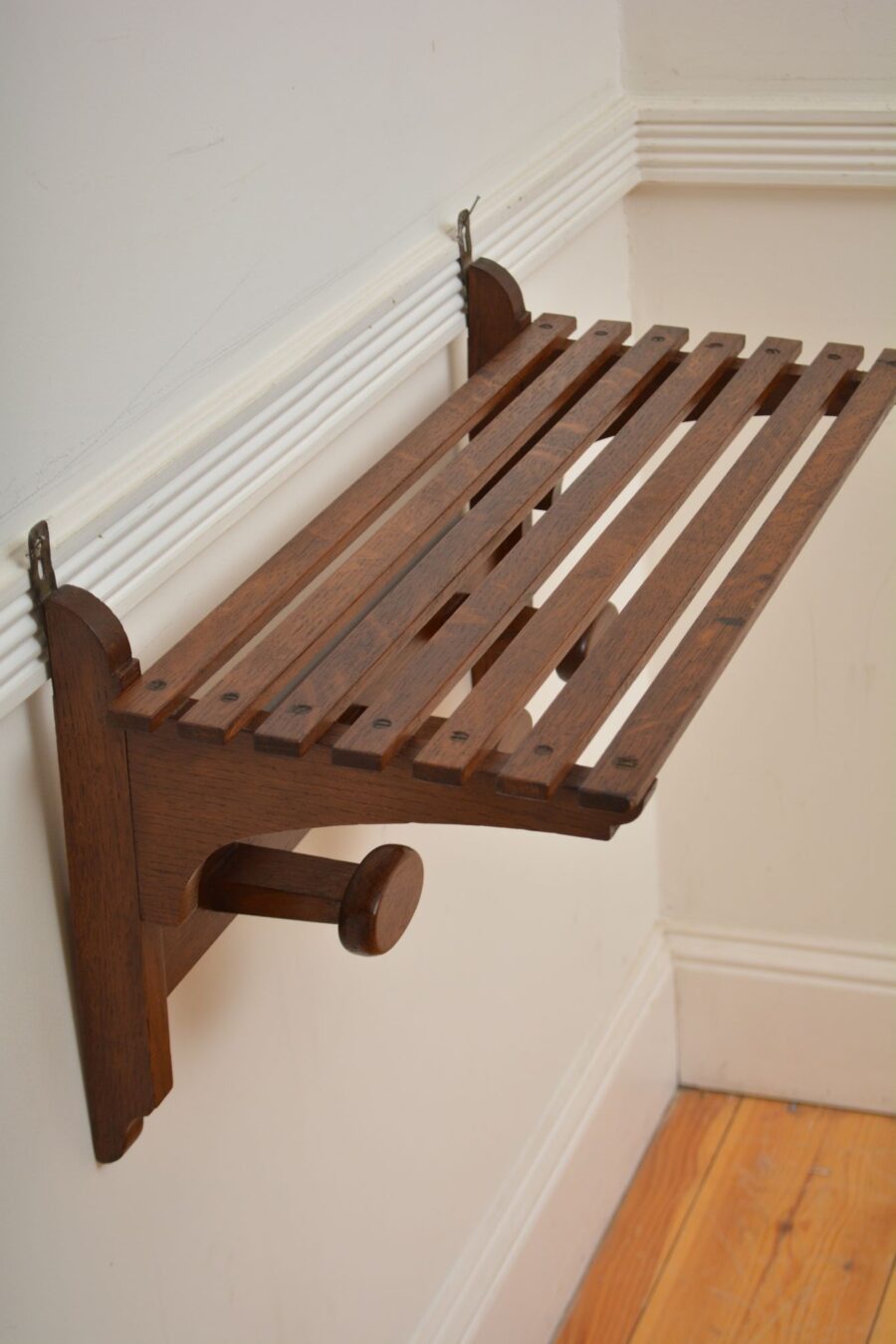 Vintage Oak Coat Rack Coat Hooks in Oak - Image 5