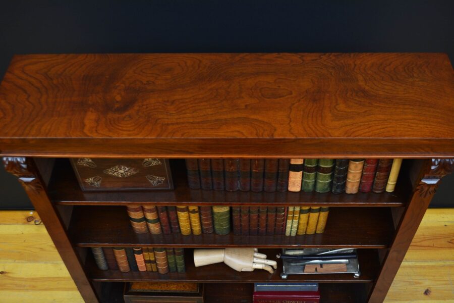 Late Victorian Figured Walnut Open Bookcase - Image 6