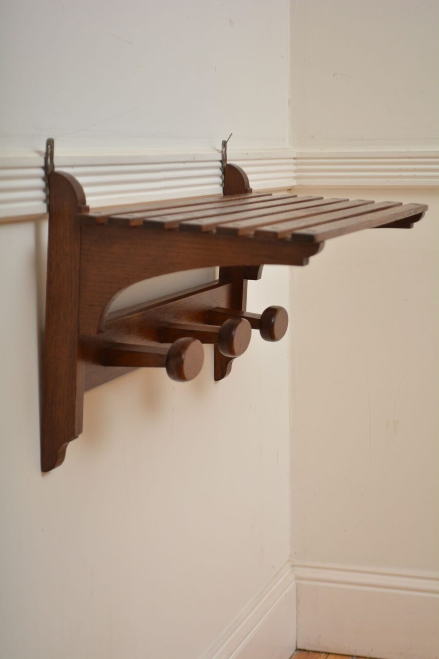 Vintage Oak Coat Rack Coat Hooks in Oak - Image 6