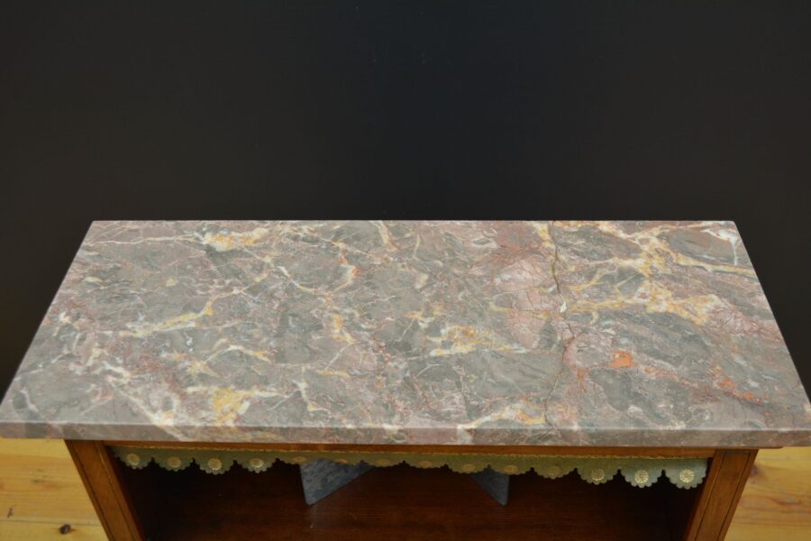 English Figured Walnut Open Bookcase with Marble Top - Image 6