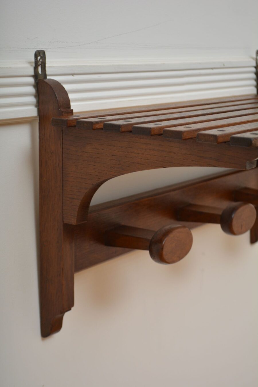 Vintage Oak Coat Rack Coat Hooks in Oak - Image 8