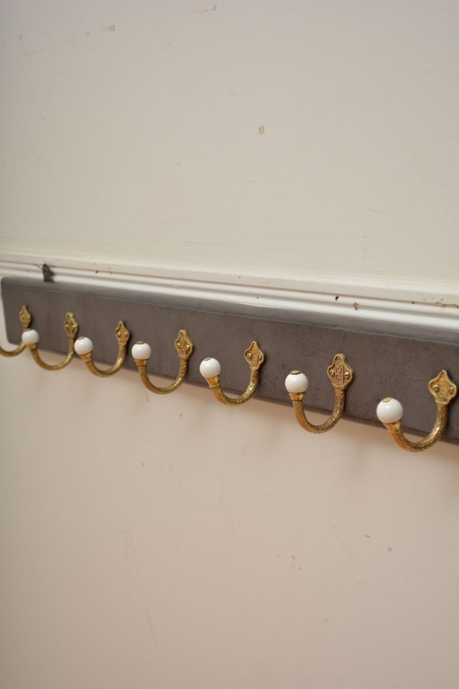 Victorian Brass and Ceramic Coat Hooks Coat Rack - Image 10