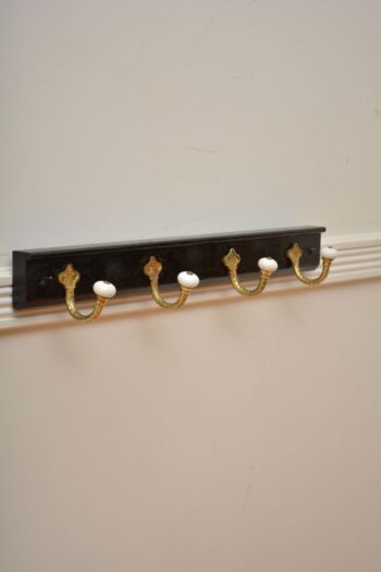 Brass and Ceramic Coat Hooks on Oak backing Coat Rack