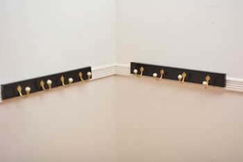 Pair Of Ebonised Brass And Ceramic Coat Rack Coat Hooks