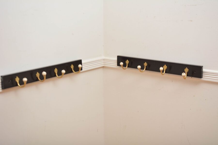 Pair Of Ebonised Brass And Ceramic Coat Rack Coat Hooks