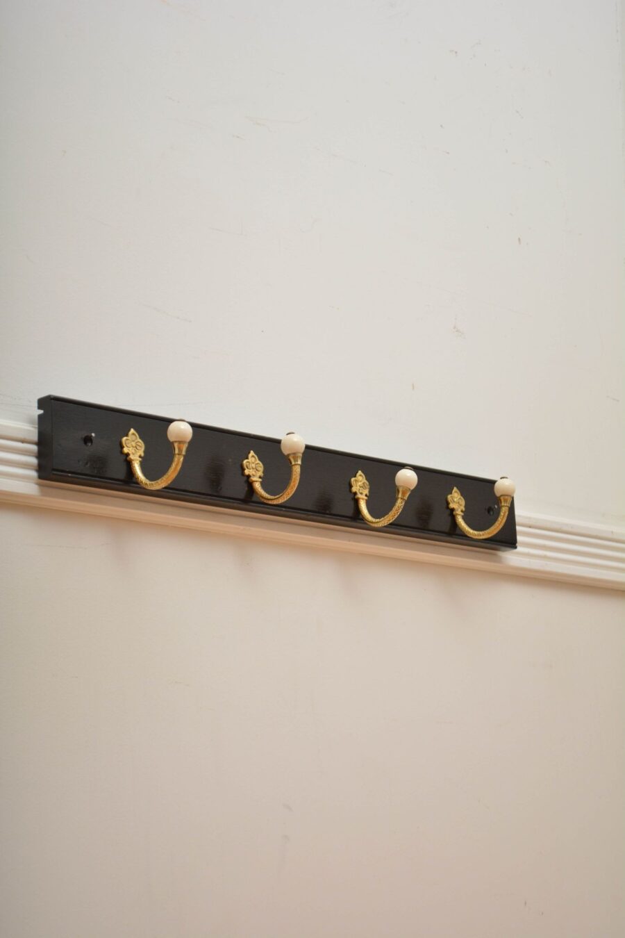 Pair Of Ebonised Brass And Ceramic Coat Rack Coat Hooks - Image 13
