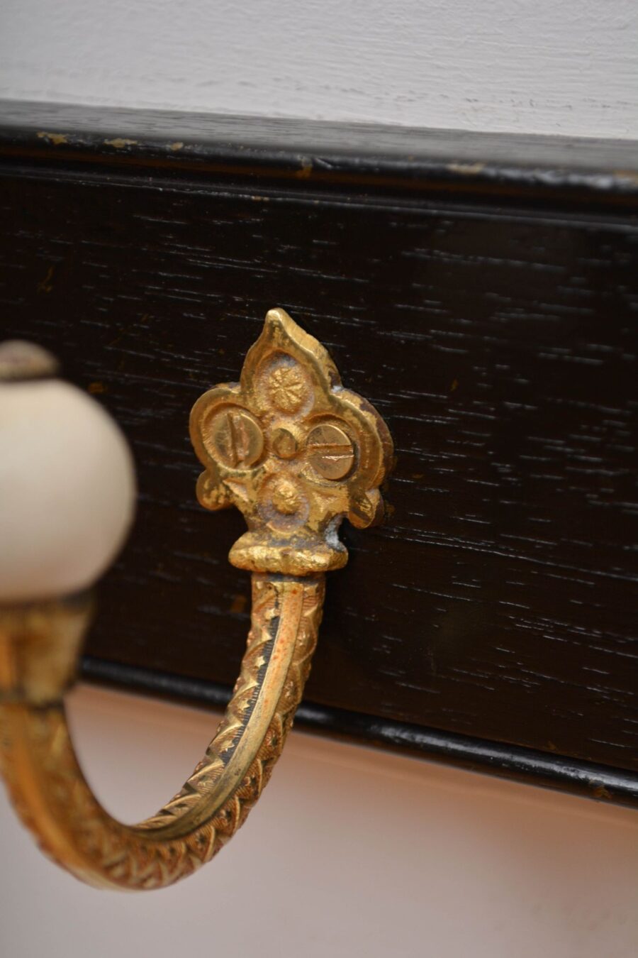 Pair Of Ebonised Brass And Ceramic Coat Rack Coat Hooks - Image 18