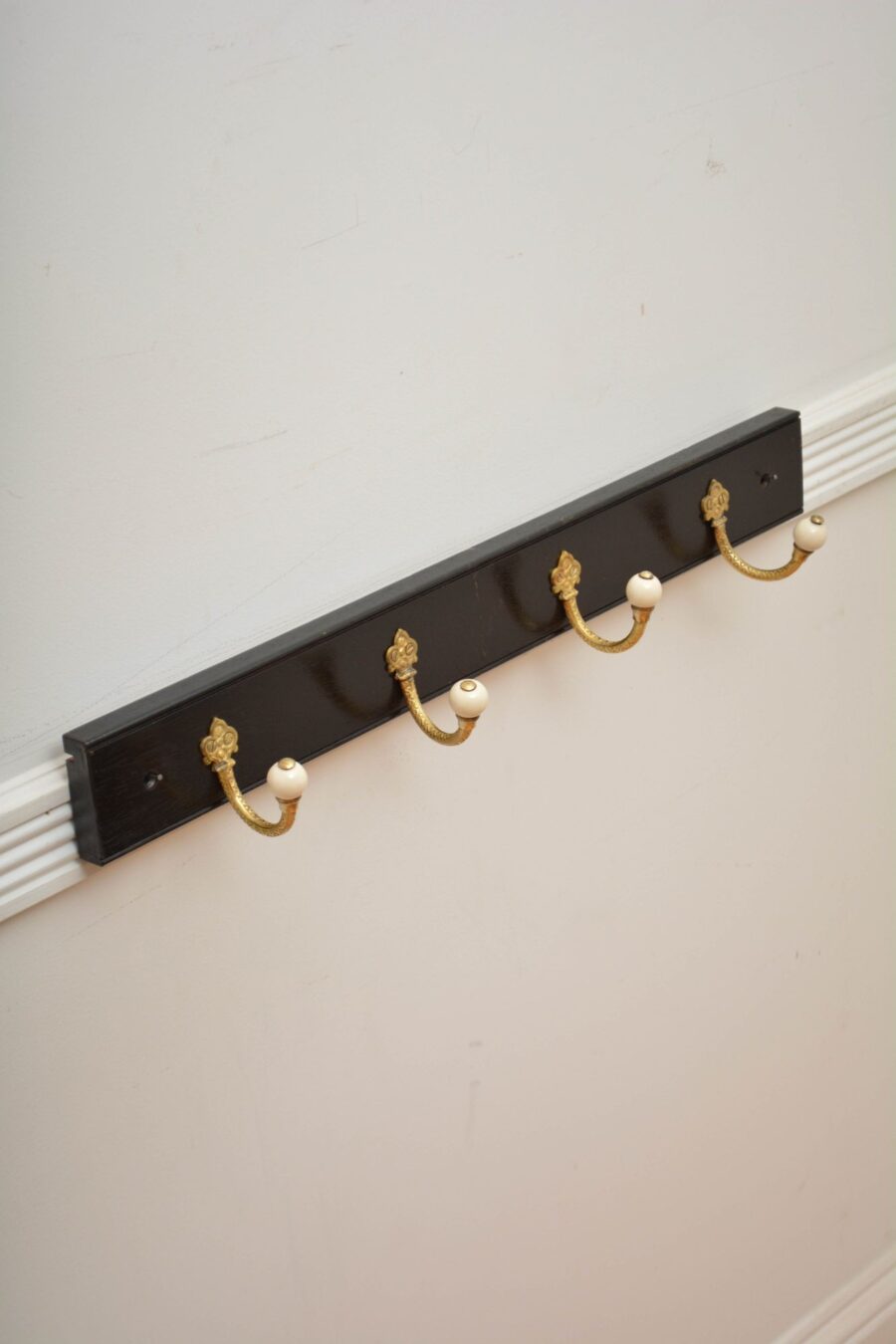 Pair Of Ebonised Brass And Ceramic Coat Rack Coat Hooks - Image 2