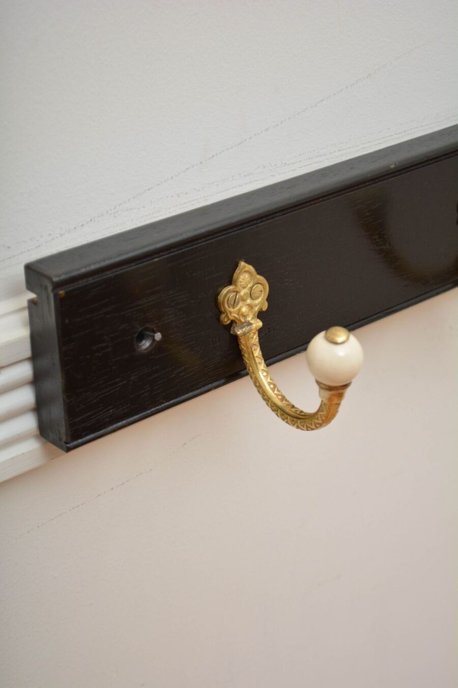 Pair Of Ebonised Brass And Ceramic Coat Rack Coat Hooks - Image 3