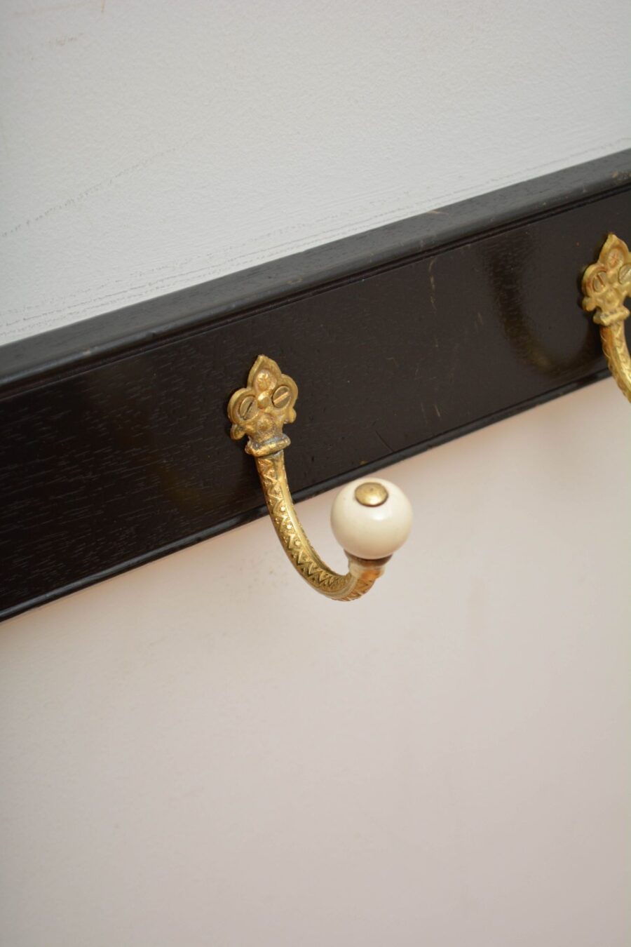 Pair Of Ebonised Brass And Ceramic Coat Rack Coat Hooks - Image 4