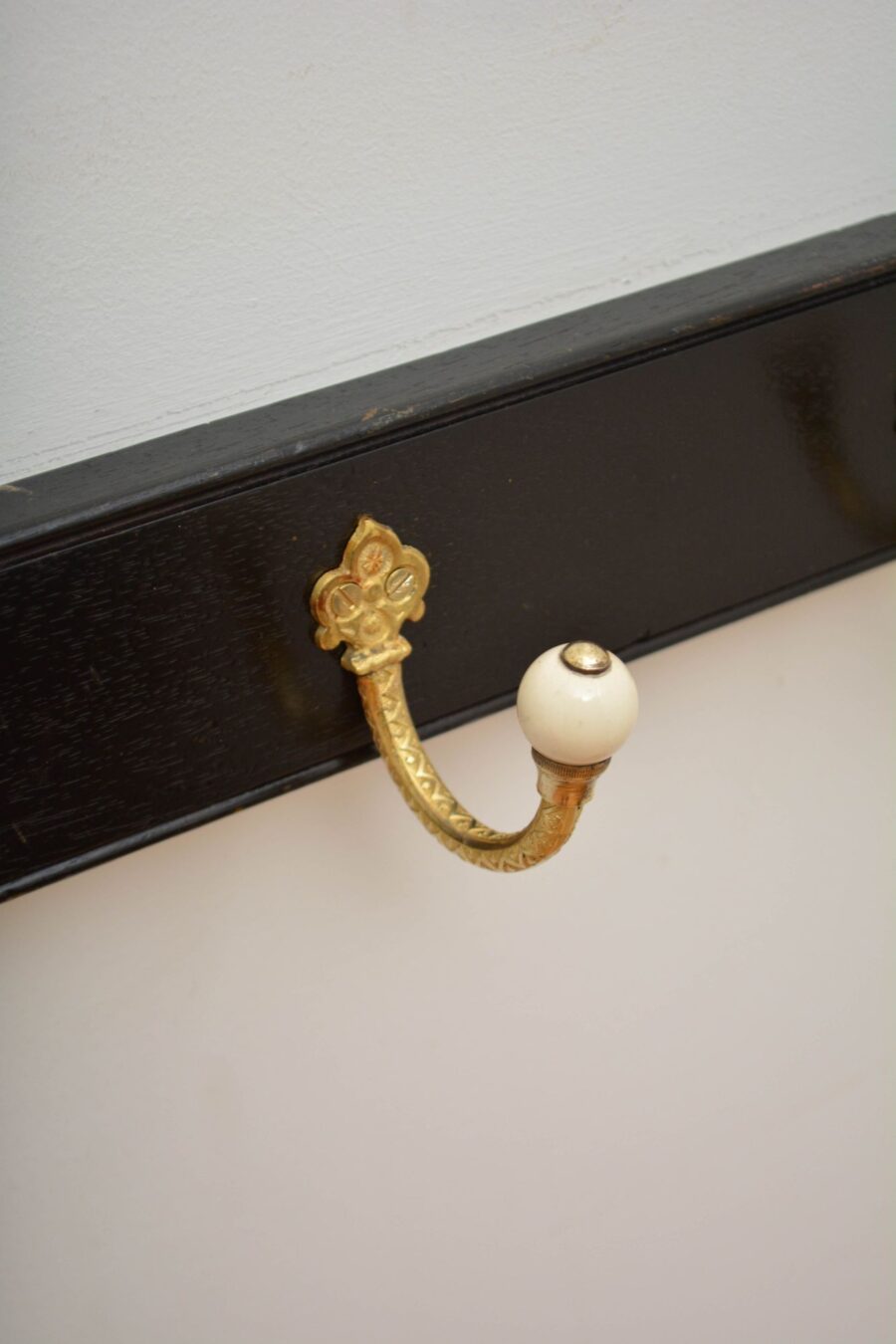 Pair Of Ebonised Brass And Ceramic Coat Rack Coat Hooks - Image 5