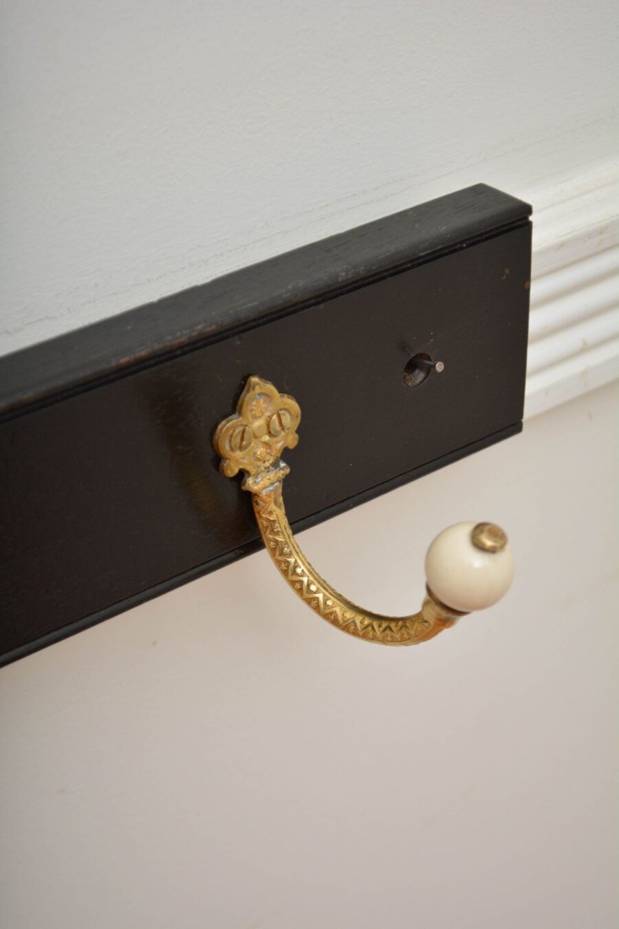 Pair Of Ebonised Brass And Ceramic Coat Rack Coat Hooks - Image 6