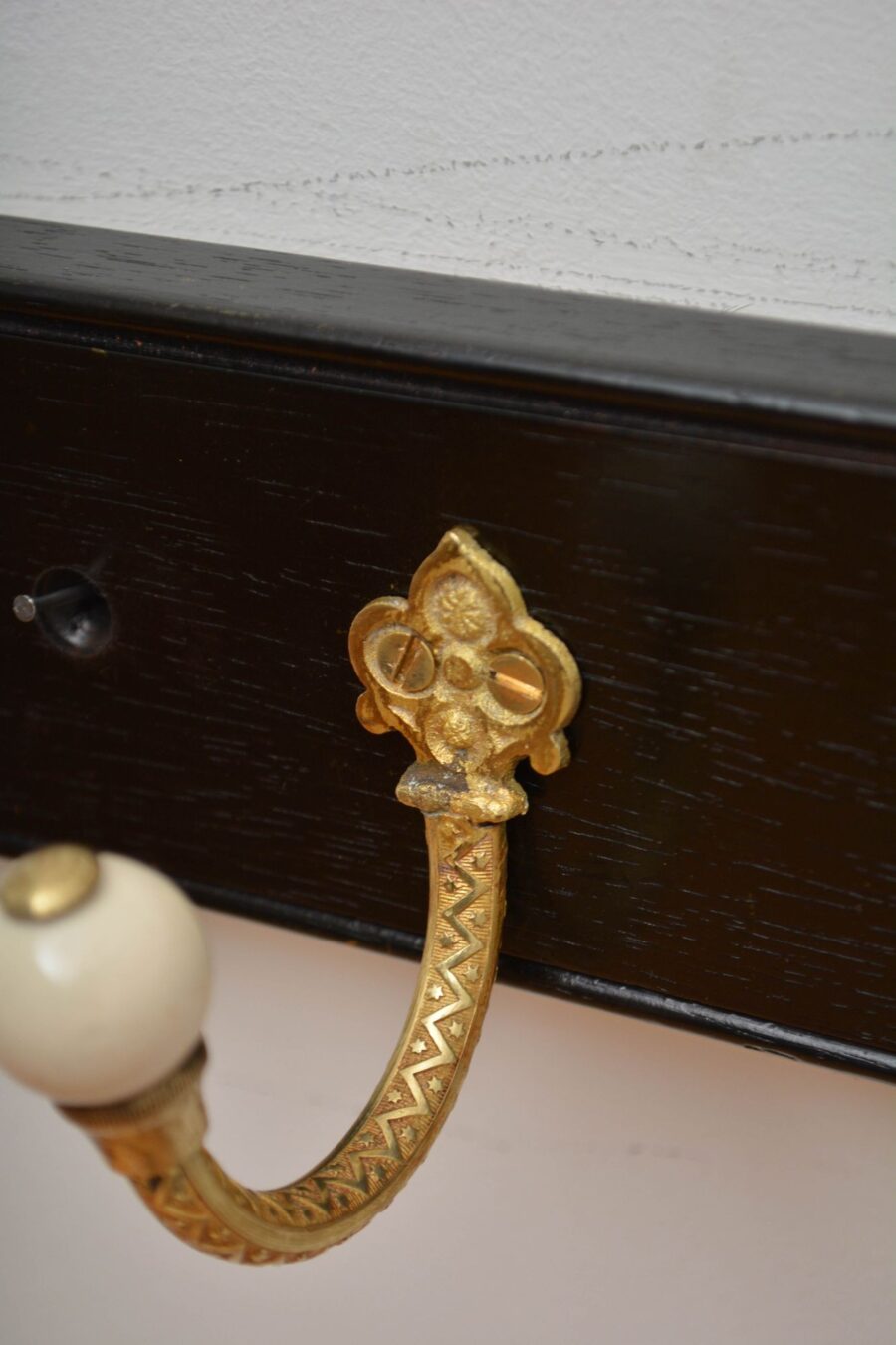 Pair Of Ebonised Brass And Ceramic Coat Rack Coat Hooks - Image 7