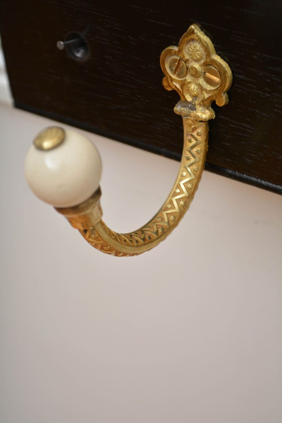 Pair Of Ebonised Brass And Ceramic Coat Rack Coat Hooks - Image 8