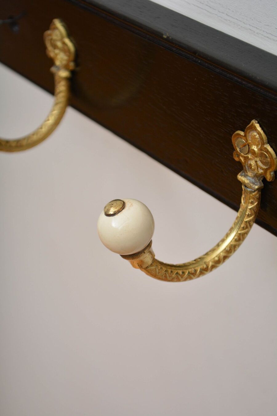 Pair Of Ebonised Brass And Ceramic Coat Rack Coat Hooks - Image 9