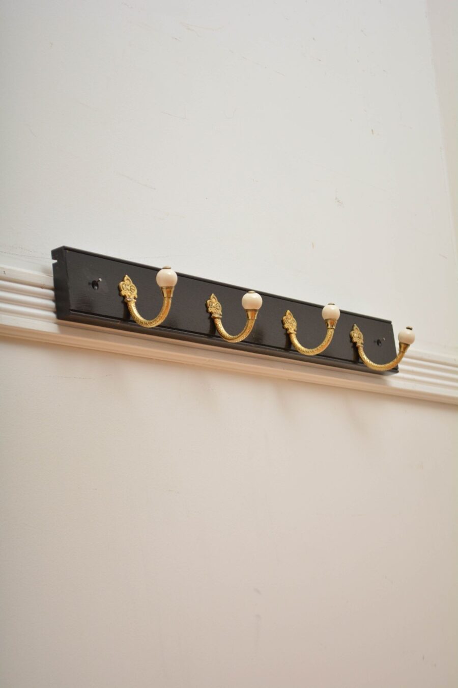 Pair Of Ebonised Brass And Ceramic Coat Rack Coat Hooks - Image 10