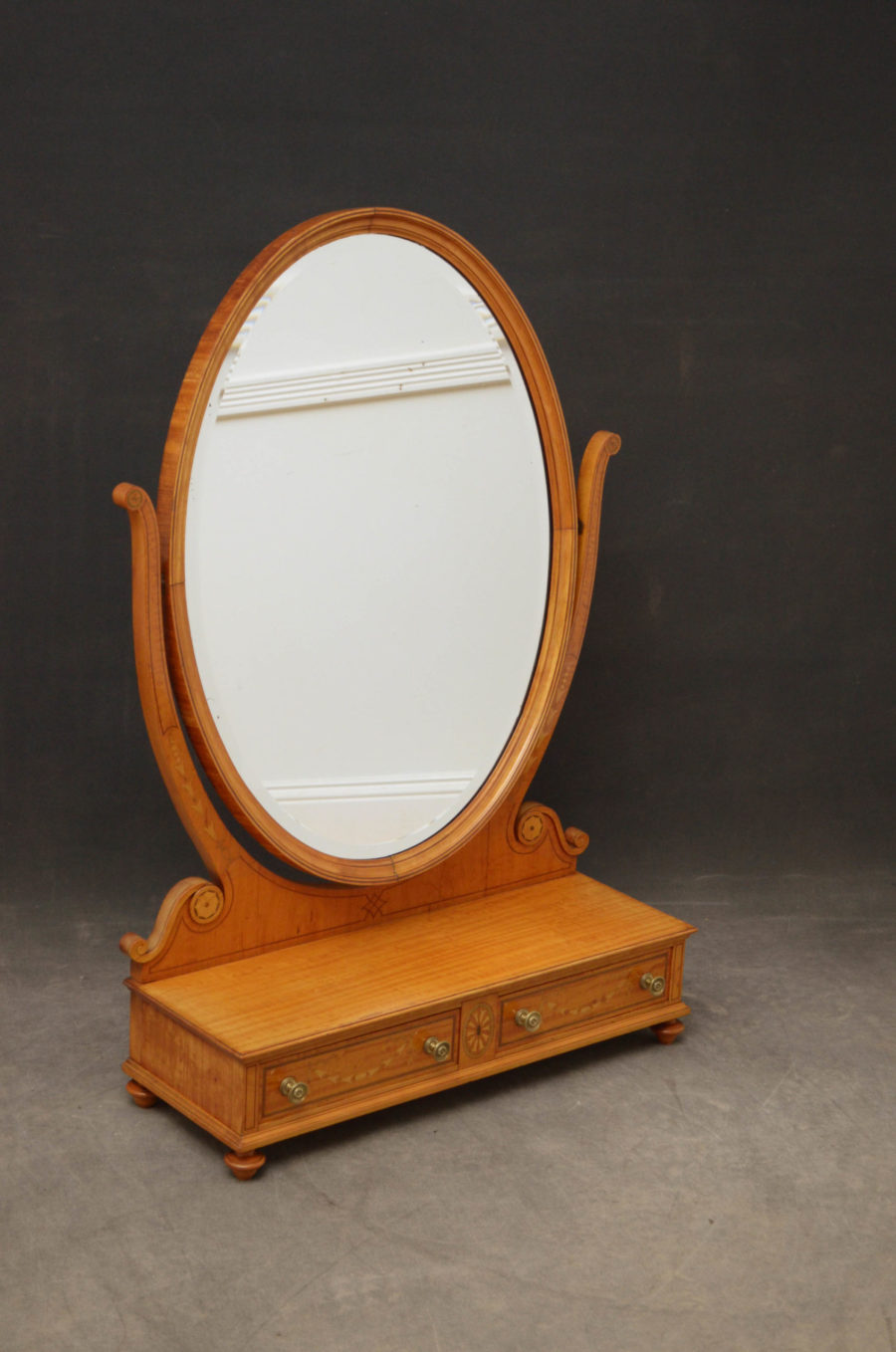 Large Sheraton Style Satinwood Dressing Table Mirror
