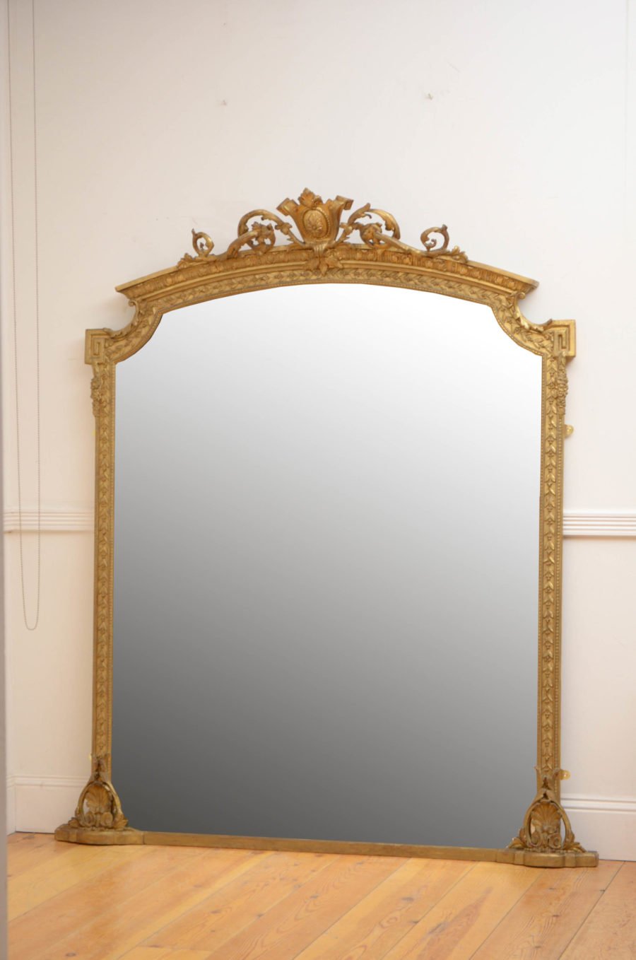 Large English Overmantel Giltwood Mirror H180cm