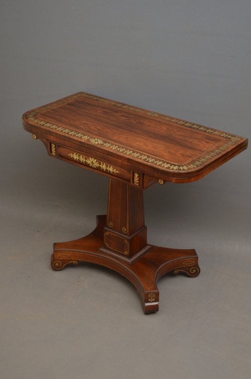 Excellent Regency Brass Inlaid Rosewood Card Table
