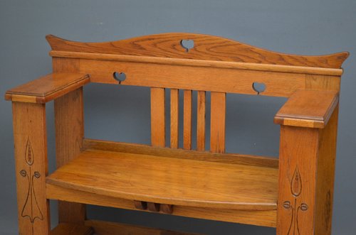 Arts and Crafts Oak Bench. SOLD